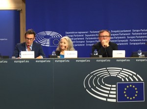 Michel Hazanavicius, actress Hanna Shygulla and Polish actor Andrzej Chyra are in the delegation of the conference "For A Thousand Lives: Be Human." at the European Parliament, 20th of October 2015